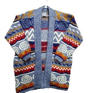 Accent Cardigan Sweater Women's Large Multicolor Aztec Geometric Coloful Mom